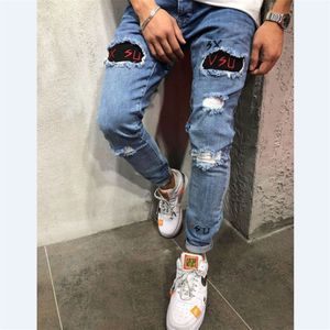 Lente Mannen Mode Elastische Skinny Gat Gescheurde Jeans Broek Bodycon Stretch Denim Lange Broek Potlood Broek Mannen Kleding