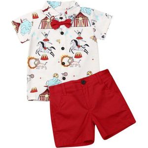 Mode Kinderen Baby Boy Gentleman Outfits Kerst Kleding Strikje Circus Print T-Shirts Shorts 2 Stuks Zomer Kind Jongen Sets 0-5Y
