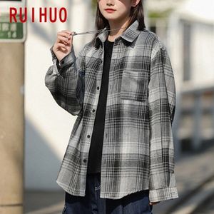 Ruihuo Casual Plaid Shirts Voor Mannen Kleding Streetwear Mannen Shirt Harajuku Lange Mouwen Plaid Shirt Mannen M-2XL