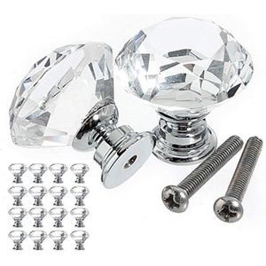 16Pcs Glas Knop Lade Deur Crystal Diamond Handvat Pull Dia 30Mm Voor Kasten Kasten Kasten Meubels