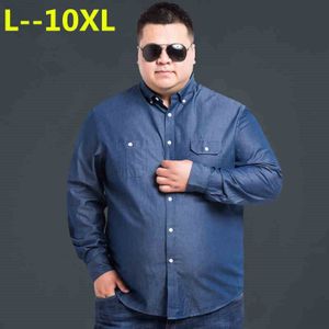 8XL 6XL 5XL lente herfst heren lange mouw mode toevallige denim shirt mannen plus size knop katoenen shirt camisa masculina