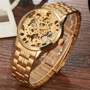 Shenhua Luxe Full Staal Golden Automatische Mechanische Horloge Mannen Zilver Skeleton Analoge Horloge Mannelijke Relogio Mascualino