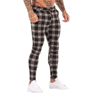 Gingtto Mannen Chino Broek Skinny Super Stretch Chino Broek Slim Fit Heren Casual Broek Plaid Elastische Taille London Zm398