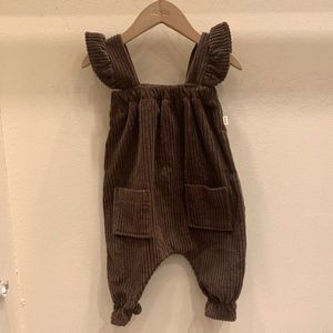 Infant Kids Baby Jongens Overalls Corduroy Meisjes Vliegen Mouw Overalls Ruche Jumpsuit Solid Kinderen Toevallige Riem Broek