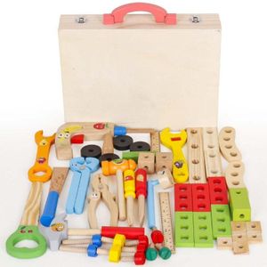 Kinderen Houten Toolbox Kit Simulatie Diy Reparatie Tool Set Jongens Speelhuis Verlichting Interactieve Game Toy Kids