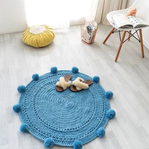 Handleiding Wol Tapijt Antislip Warm Thicken Ronde Met Kleine Bal Effen Livimg Kamer Slaapkamer Decoratie Tapijten