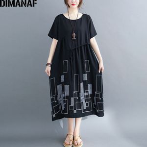 Dimanaf Zomer Plus Size Jurk Vintage Print Geometrische Vrouwen Kleding Lady Vestidos Vrouwelijke Zomerjurk Losse Geplooide Riem