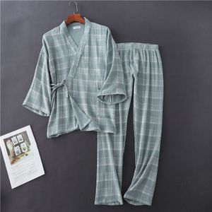Lente Herfst Pijamas Mannen Casual Plaid Pyjama Sets Mannelijke 100% Katoen Nachtkleding Pak Koppels Bijpassende Nachtkleding Pak Plus Size