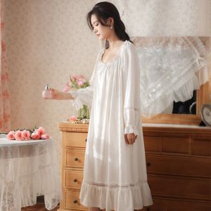 Victoriaanse Night Jurk Vrouwen Katoenen Nachtkleding Prinses Witte Vintage Nachthemden Lente Herfst Lange Mouw Losse Peignoir Homewear