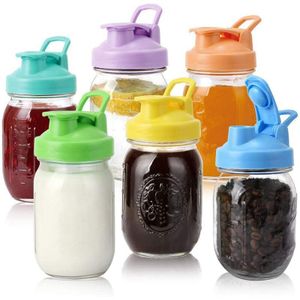 Mason Pot Deksels, 6 Pack Regelmatige Mond Mason Pot Deksels Herbruikbare Inblikken Deksels Met Flip Top Deksel Lekvrije Afdichting Voor Bal