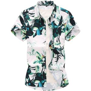 Hawaiian Shirt Jurk Plant Bloemen Groene Bloemen Heren Shirts Korte mouw Blouse Mannen Strand leisure style Zomer Plus size