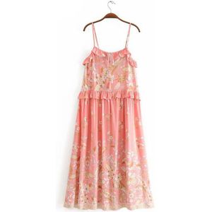 Everkaki Boho Bloemenprint Lange Onderjurk Vrouwen Zomer Strand Vestido Ruches Dames Maxi Jurken Casual Vrouwelijke Mode