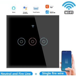 Tuya Wifi Lichtschakelaar Smart Touch Schakelaar Wandlamp Geen Neutrale Draad Eu 1/2/3/4 Gang 220V Ondersteuning Google Home Alexa Smart Home