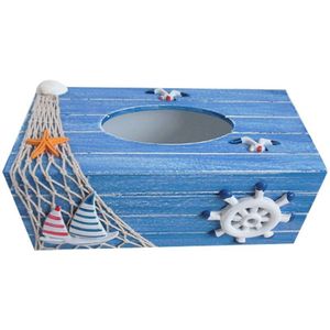 Houten Tissue Box Mediterrane Stijl Tissue Woondecoratie Houder Toiletrolhouder Zeilboot En Roer