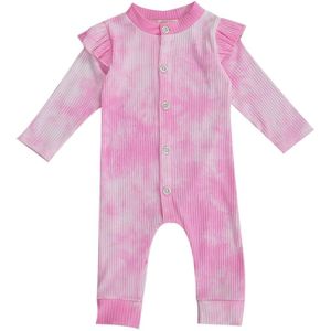 0-24M Pasgeboren Baby Meisjes Jongens Tie Dye Romper Ruches Lange Mouwen Geribbelde Jumpsuits Herfst Lente Leuke Speelpakjes