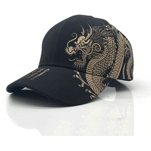 Unisex Baseball Cap Zwart Verstelbare Chinese Stijl Cap Dragon Print Casual Snapback Bone Hip Hop Hoed