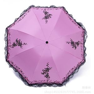6 kleuren Bloem Plum Blossom Parasol lace drie opvouwbare paraplu UV Sunny/Regen parasol lace parasol regen vrouwen