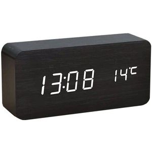 Led Houten Wekker Horloge Tafel Voice Control Digitale Hout Despertador Elektronische Desktop Digitale Klok