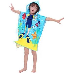 Kids Hooded Badhanddoek Poncho Badjas Voor Kinderen Haai Mermaid Prinses Gold Digger Diver Quick Dry Microfiber Strandlaken