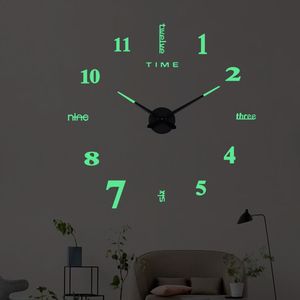 Lichtgevende Wandklok Modern Mute Horloge Digitale Grote Big 3D Diy Home Decor Lichtgevende Spiegel Sticker Mode Aankomst