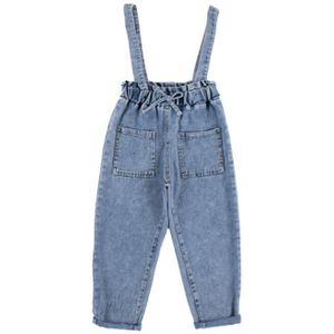 Lente En Herfst Meisjes Midden Taille Jeans Solid Kids Blauw Slim Fit Denim Casual Stijl Broek Rompertjes Jumpsuits