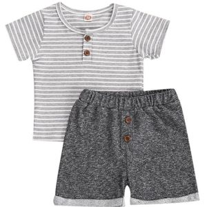 Focusnorm 0-24M Baby Baby Jongens Causale Kleding Sets Grijs Gestreepte Print Korte Mouwen T-shirts Tops Shorts