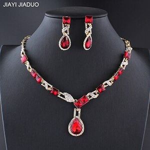 Jiayijiaduo bruiloft kettingen voor bruiden sieraden sets voor vrouwen Crystal champagne rode ketting oorbellen set feestjurk dating