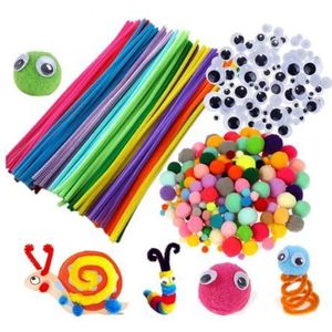 Regenboog Kleuren Pluche Sticks Pompoms Kit Kinderen Speelgoed Diy Art Craft Levert Kleuterschool School Art Craft Educatief Speelgoed