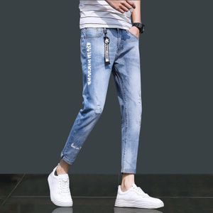 Enkellange Jeans Mannen Zomer Slim Casual Voeten Mannen Casual Ripped Gat Broek Koreaanse Trend dunne Jeans Homme