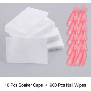 10Pcs Plastic Nail Art Losweken Cap Clip 900 Stks/zak Katoen Nail Cleaner Handdoek Set Voor Manicure Doekjes Nail polish Remover Wrap