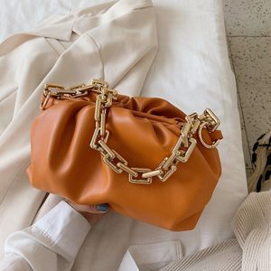 Gouden Ketting Pu Lederen Messenger Bag Modieuze Vrouwen Veelzijdige Ins Cloud Tas Chique Platte Dikke Ketting Geplooide Schouder tas