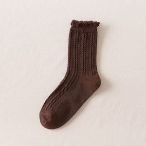 Stroken Ruffle Sokken Japanse Stijl Kawaii Leuke Katoenen Sokken Vrouw Harajuku Retro Casual Effen Kleur Wit Zwart Beige Crew Sokken