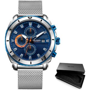 Megir Horloges Mannen Luxe Mesh Band Bedrijf Quartz Horloge Voor Man Top Waterdichte Leger Sport Pols Horloges Blauw gezicht