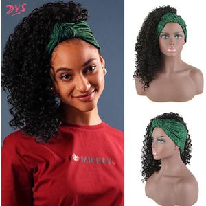 Deyngs Tulband Pruik Synthetische Afro Kinky Krullend Pruik Headwrap Koord Wrap-Pruik 2 In 1 Opgestoken Hoofd-Wrap pruik Tulband Afro-amerikaanse