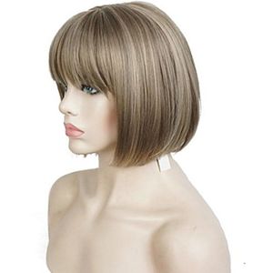 Hairjoy Vrouwen Synthetisch Haar Blonde Highlights Bob Korte Rechte Pruik Hoge Warmte Fiber