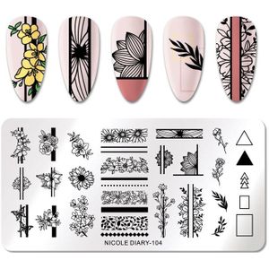 Nicole Dagboek Plant Bloemen Afbeelding Nail Art Stempelen Sjablonen Rechthoek Stempelen Stempelkommen Bloem Manciure Stencil Gereedschap