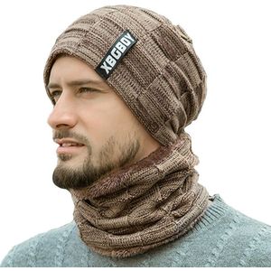 Beanie Muts Sjaal Set Herfst Winter Pluizige Gebreide Cap Halswarmer Hoofddeksels Europese En Amerikaanse Herfst/Winter Mannen gebreide Cap