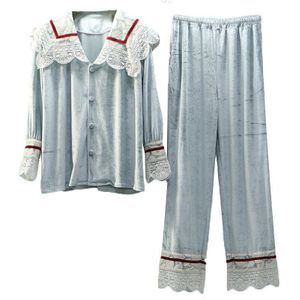 Goud Fluwelen Pyjama Set Koreaanse Stijl Thuis Kleding Vrouwen Nachtkleding Kant Pyjama Winter Herfst Pyjama Set Student Homewear