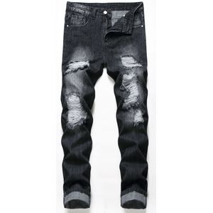 Herfst Winter Jeans Mannen Engeland Stijl Geript Volledige Lengte Zwart Gebleekte Gat Plus Size Toevallige Denim Broek Mannelijke Wilde Tij