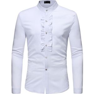 Mens Ruche Tuxedo Overhemden Gloednieuwe Slim Fit Lange Mouwen Stand Kraag Shirt Mannen Prom Uitvoeren Bruiloft Chemise homme