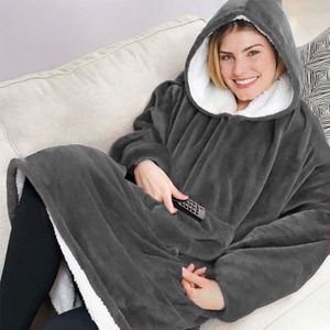 Wearable Flanel Tv Deken Comfortabel Fleece Warme Truien Badjas Outdoor Pocket Hoodie Volwassen En Kinderen Sherpa Dekens