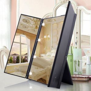 Tri-Fold Up Spiegel Met Led Licht Draagbare Reizen Compact Pocket Spiegels Reizen Vouw Cosmetische Spiegel Sm