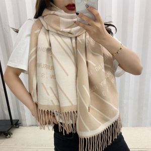 Koreaanse Herfst Winter Dubbele Brief Kasjmier Imitatie Sjaal Voor Vrouwen Lange En Dikke Warme Kwastje Mode Shawlpleated Shawl