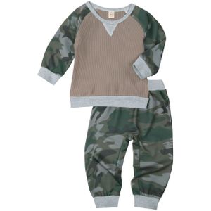 2 Stuks Kinderen Pak Set, unisex Baby Meisjes Jongens Camouflage Print Ronde Hals Lange Mouw Trui + Broek Patchwork 6M-5T