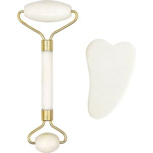 2 Stuks Gezicht Massager Roller Natuurlijke Jade Steen Guasha Board Schraper Set Facial Lift Huid Ontspanning Afslanken Schoonheid Hals Dunne tool