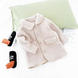 Kids Lamswol Jas 2022 Herfst Winter Solid Jongens Jas Turn-Down Kraag Thicken Warm Kinderen Bovenkleding 2-6Y