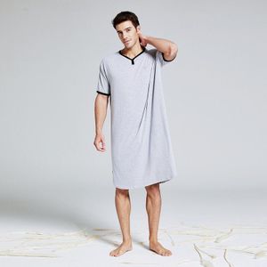 Mannen Slaap Gewaden Pyjama Korte Mouwen Effen Pyjama Zakken Gezellige Katoenen Vintage Homewear Nachtjapon Heren Badjassen Mannen Kleding