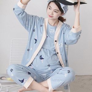 3 Pcs Set Gedrukt Katoen Moederschap Verpleging Borstvoeding Pyjama Lente Herfst Nachthemd Homewear Nachtkleding Pak