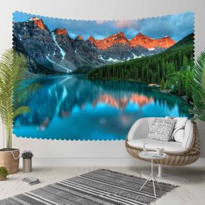 Anders Blauw Meer Grijs Berg Groene Bomen Natuur 3D Print Decoratieve Hippi Bohemian Muur Opknoping Landschap Tapijt Muur Art