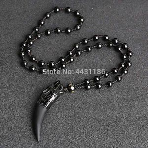 Natuurlijke Obsidiaan Hanger Ketting Wolf Tooth Amuletten Modieuze Ornament * Gratis Geschenkdoos